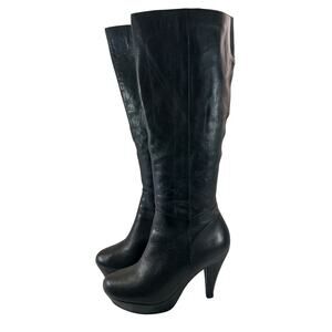 ME TOO! "CASTLE" BLACK GENUINE LEATHER PLATFORM RETRO MOD ZIPPER BOOTS! SZ 10M